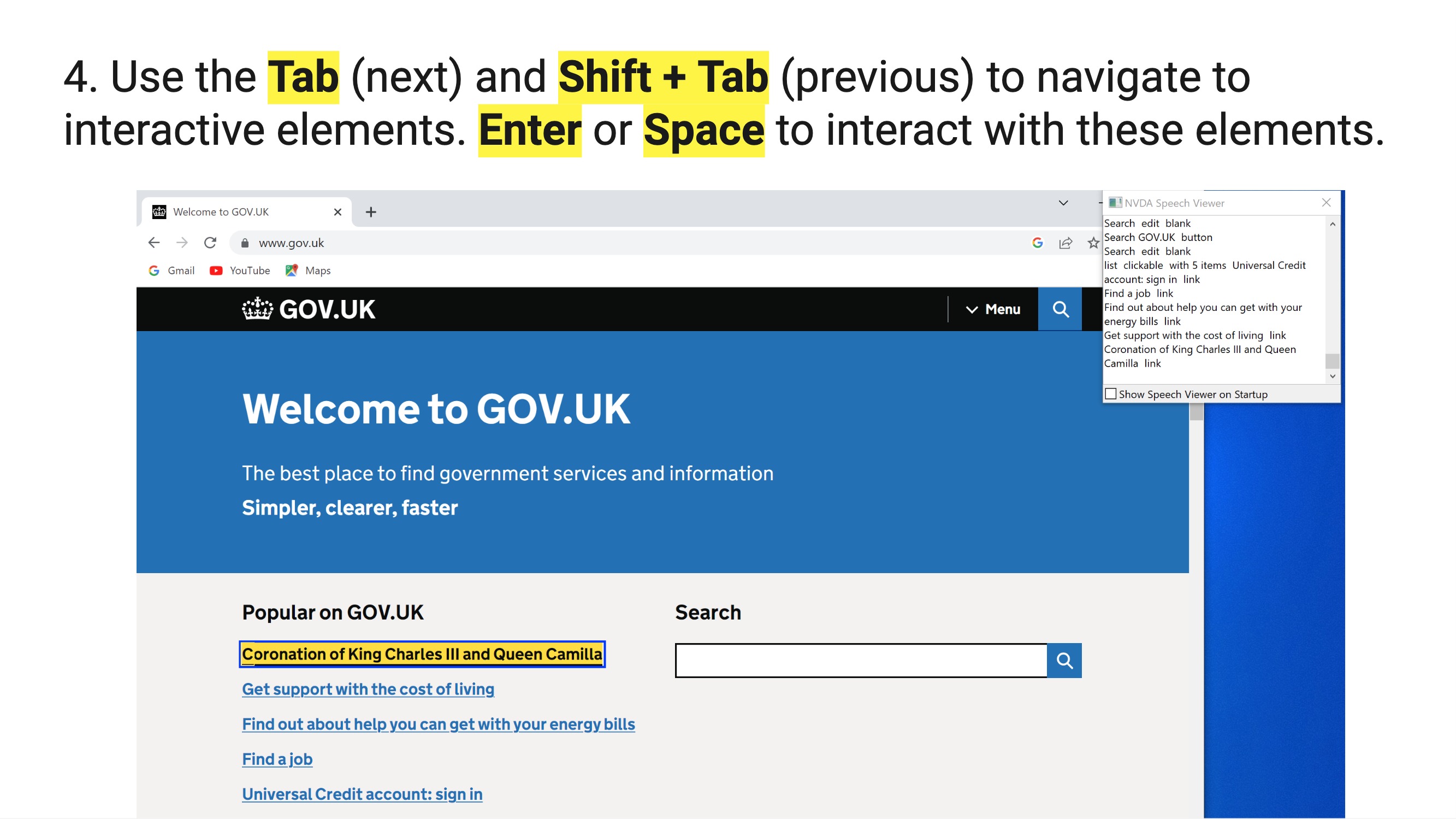Slide from a screen reader training presentation